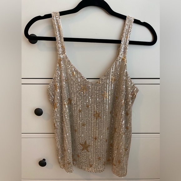 Altar’d State Gold Sequin Star Tank Top - Picture 1 of 4